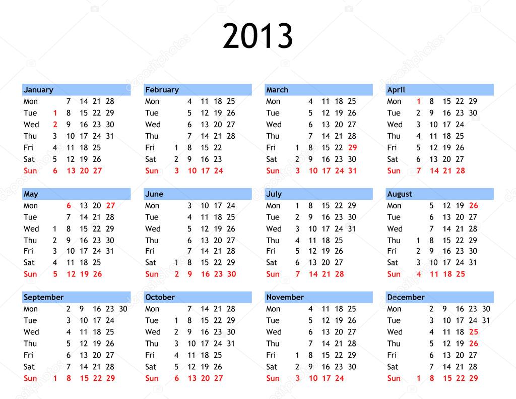 Kalender für das Jahr 2013 — Stockfoto © claudiodivizia #13854282