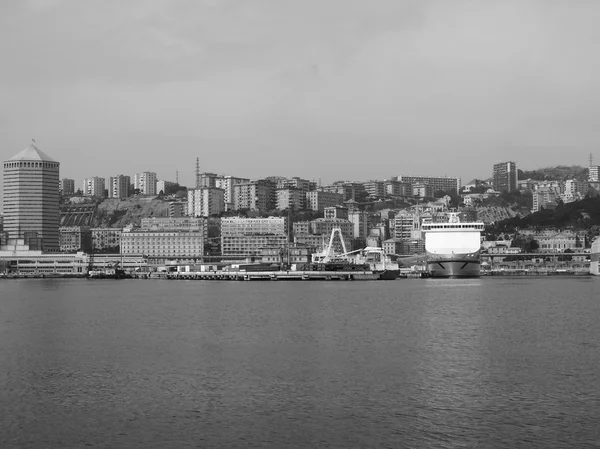 Black and white Porto Vecchio old harbour in Genoa