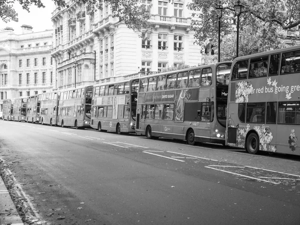 Black and white Double decker bus