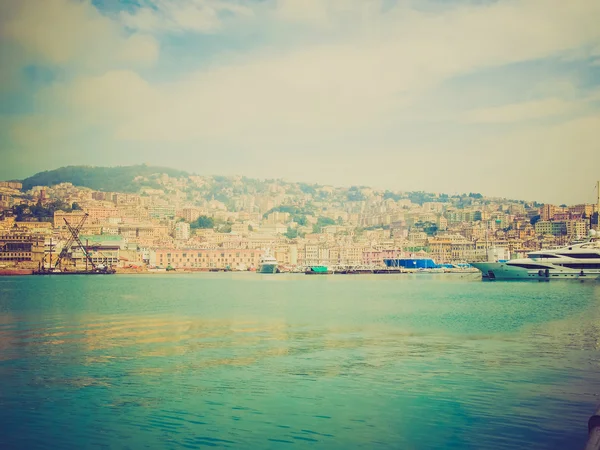 Retro look View of Genoa Italy from the sea