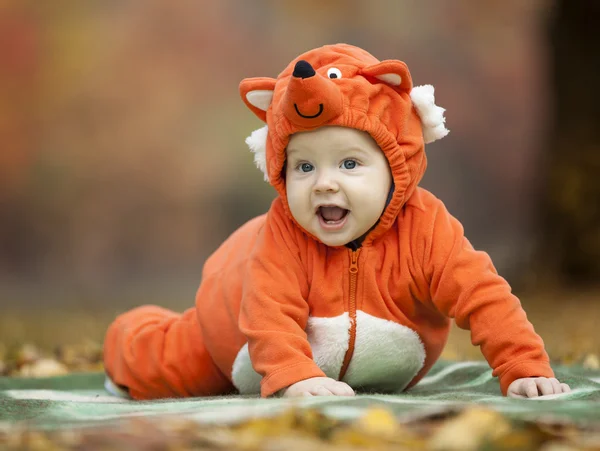 Baby boy dressed in fox costume