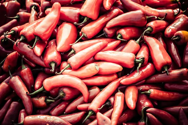 Red paprica in traditional vegetable market in India.