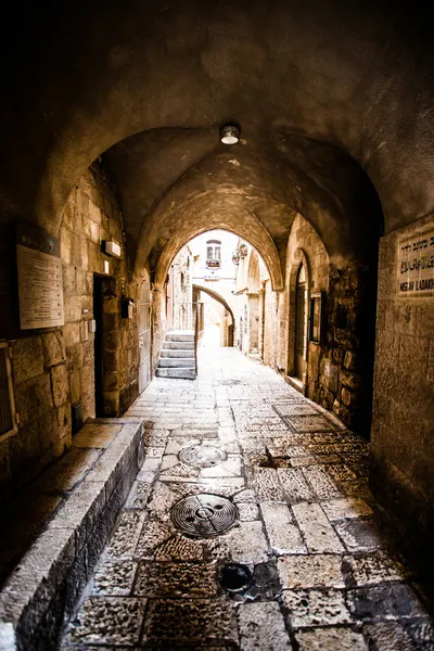 Narrow stone streets of ancient Tel Aviv, Israel