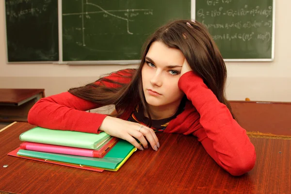 Student teen girl beautifyl tired in classroom university