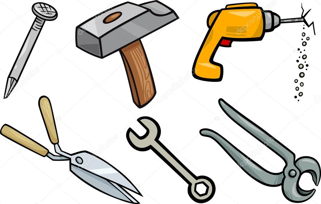 Tools objects cartoon illustration set — Stock Vector © izakowski #34308617