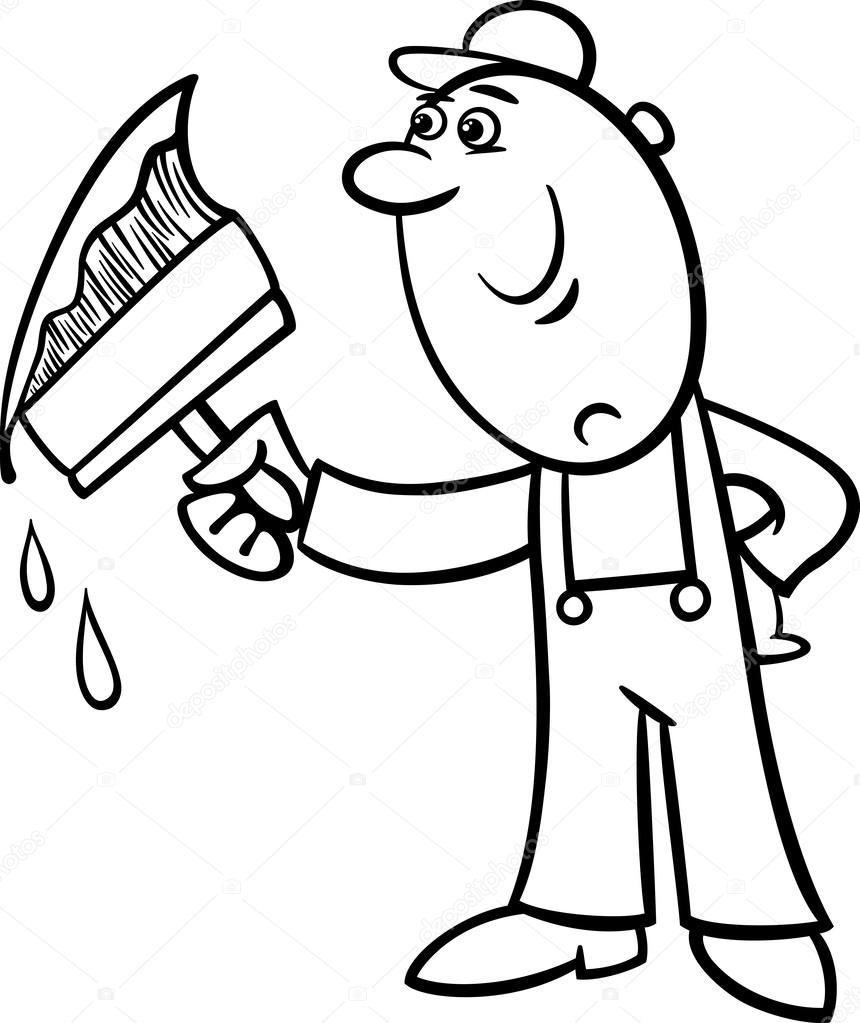 Clip Art Paint Brush Coloring Page worker with brush coloring page stock vector izakowski 39802833 black and white cartoon illustration of big painting a wall doing renovation for book