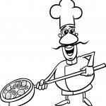 Cute Italian chef with an dish in black and white for coloring — Stock