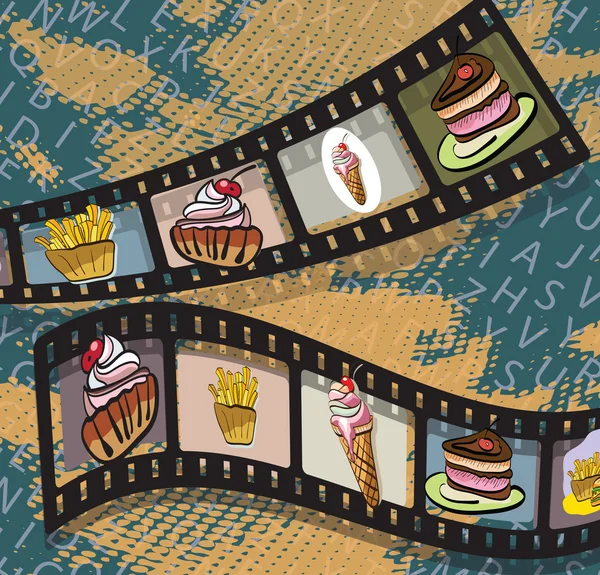 Film strips with photos of food