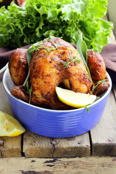 Roasted chicken with herbs (thyme and sage)