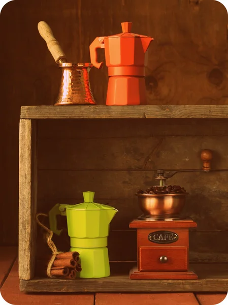 Set of different kitchen utensils for coffee (old fashioned style)