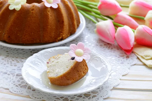 Easter festive fruitcake decorated with flowers