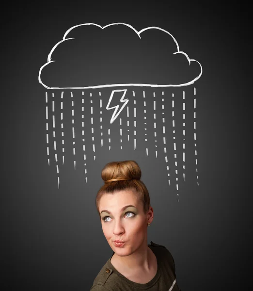 Young woman with thundercloud above her head