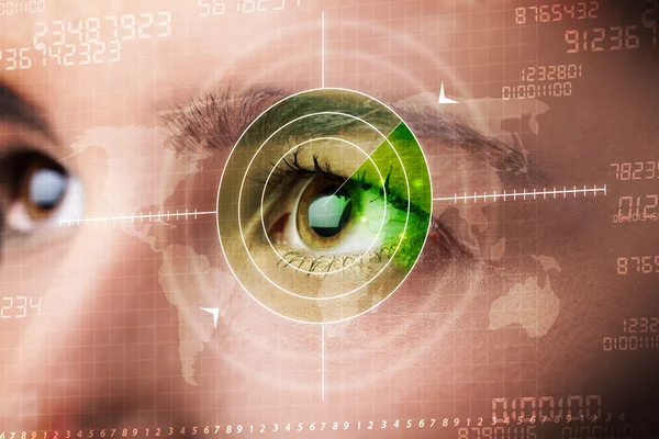 Cyber woman with modern military target eye
