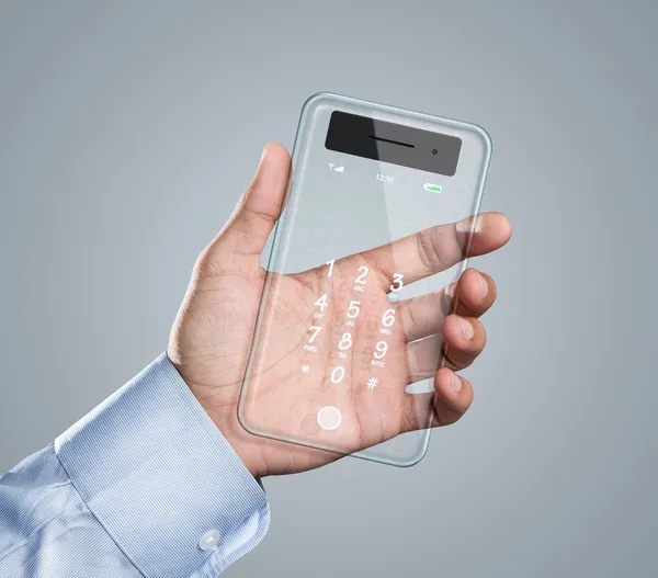 Futuristic transparent smart phone in hand
