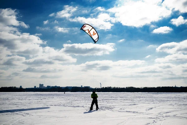 Kite-boarding on a frozen lake