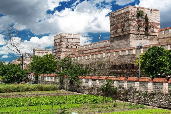 Famous ancient walls of Constantinople in Istanbul, Turkey