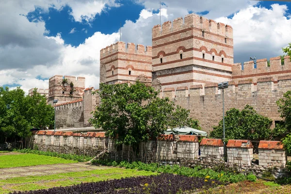 The ancient walls of Constantinople in Istanbul, Turkey