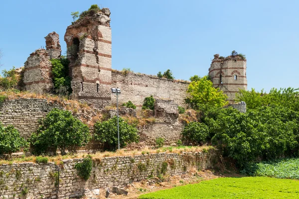 The ruins of famous ancient walls of Constantinople in Istanbul,