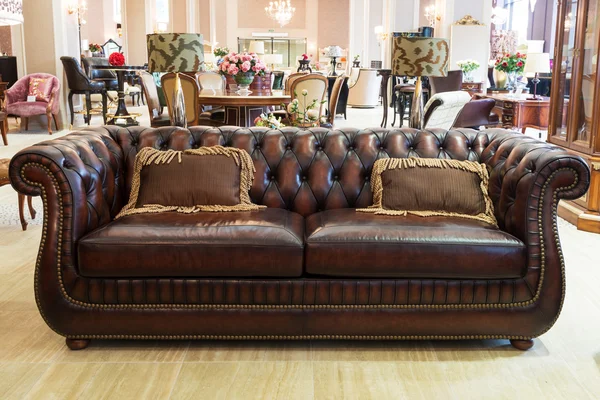 Classic leather sofa in a furniture store