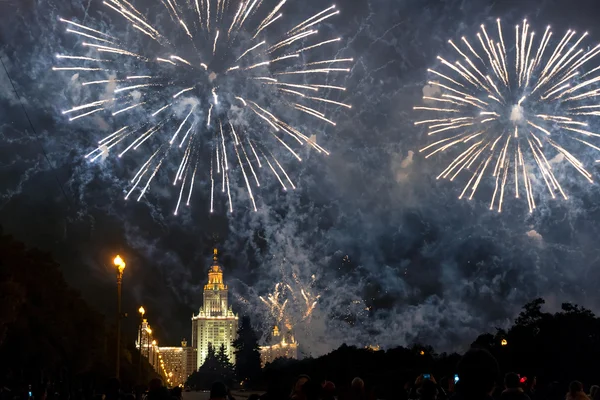 Fireworks over the main building of Moscow State University