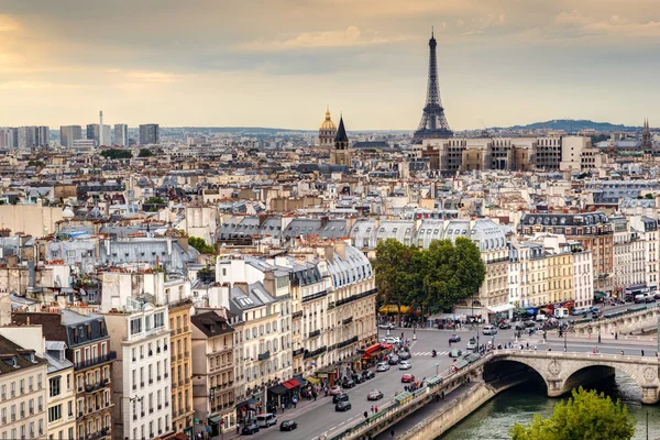 Paris skyline with Eiffel Tower at sunset