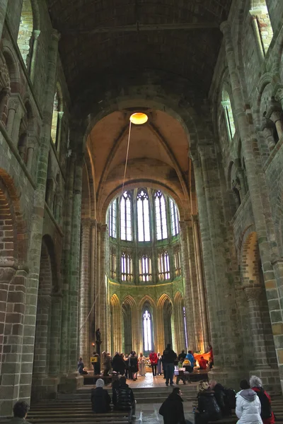 Mass at Cathedral of the abbey of Mont Saint Michel. Normandy, F