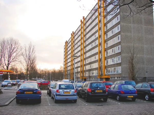 Cars parked in the morning city