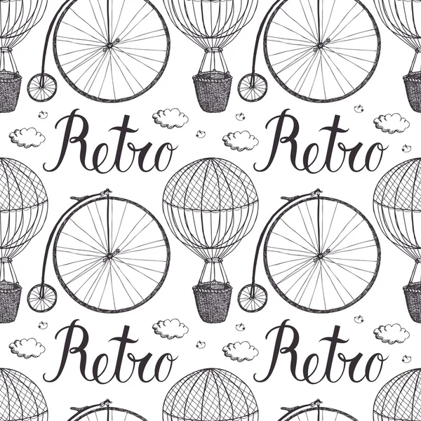 Vintage hot air balloon and bicycle pattern
