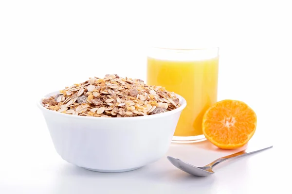 Breakfast with muesli and orange juice