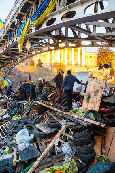 People at the barricade in Kiev, Ukraine