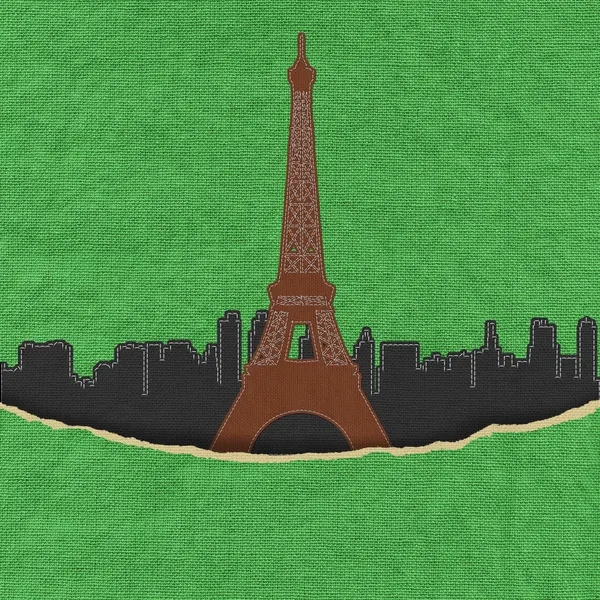 Eiffel tower, Paris. France in stitch style on fabric background