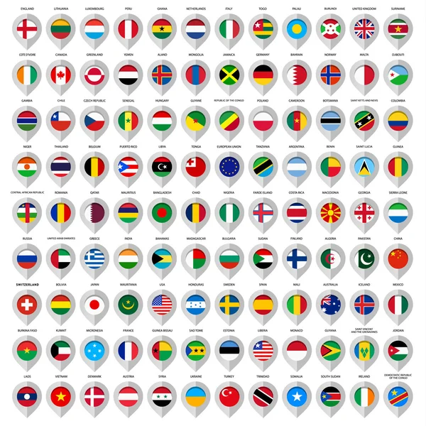 108 Map gray marker with flags. Big set — Stock Vector #32539621