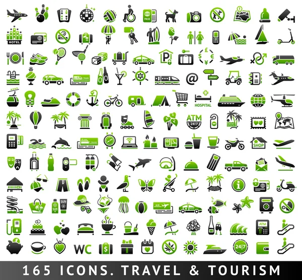 165 bicolor icons. Travel and Tourism