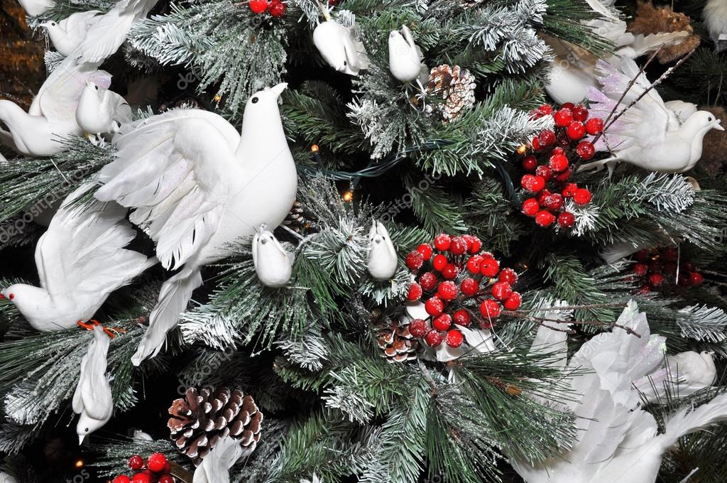 Christmas Tree Decorated with Snow & White Doves โ Stock Photo Christmas Dove Pictures