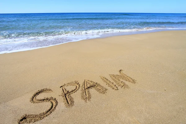 Spain written on sandy beach