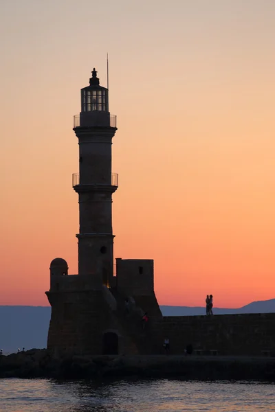 Dusk closeup view of lighthouse in Chania Crete Greece