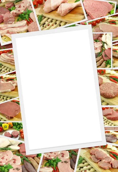 Photos collection of raw meat with copy space