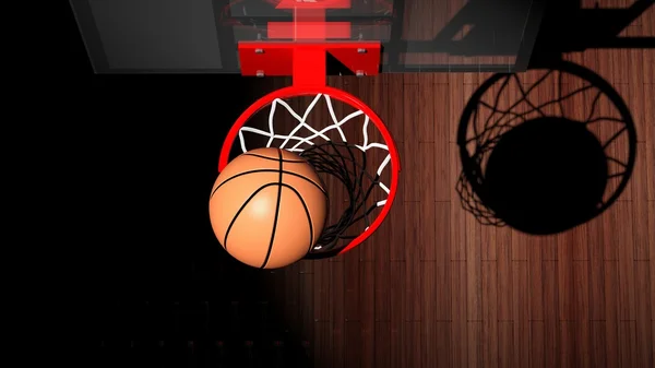 Basketball hoop with ball inside top view