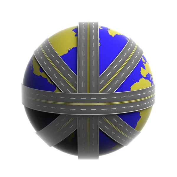 Planet Earth circled by net of roads isolated on white