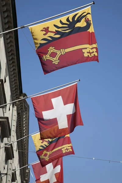在日内瓦的瑞士人和沃州旗 - 图库照片kevers#
