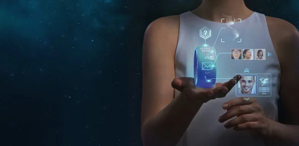 Woman holding wearable gadget