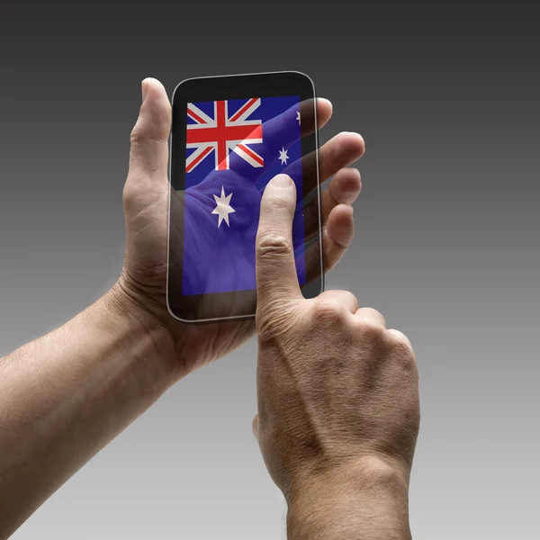 Holding Australia flag screen smart phone