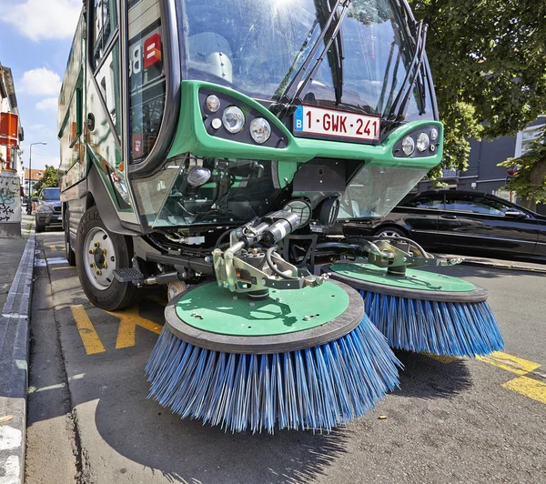 Process of urban street cleaning. Municipal machanical truck