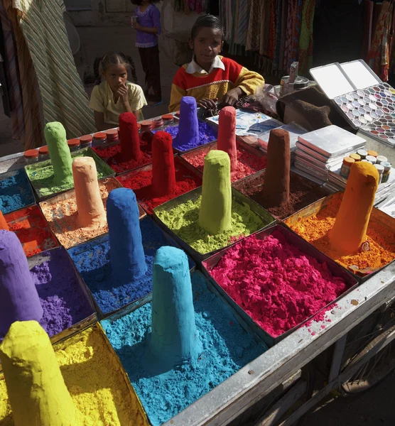 Colorful make-up powders for sale in a local market
