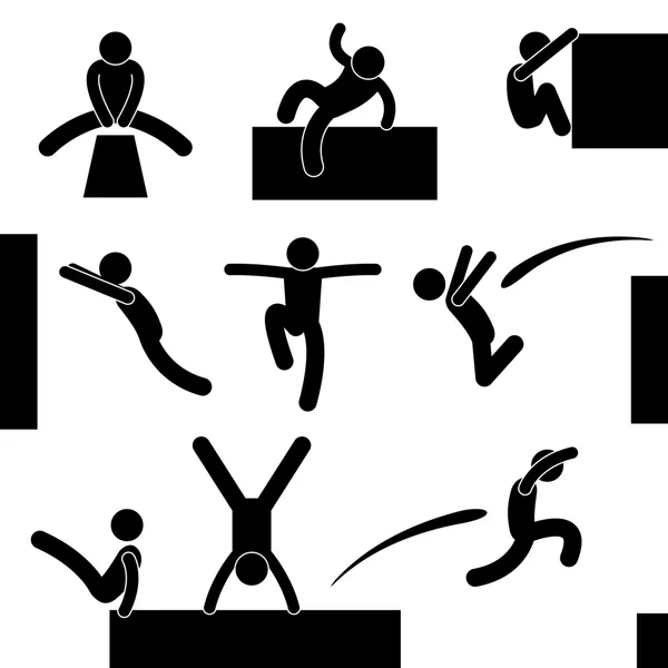 parkour man jumping climbing leaping acrobat icon symbol sign pictogram
