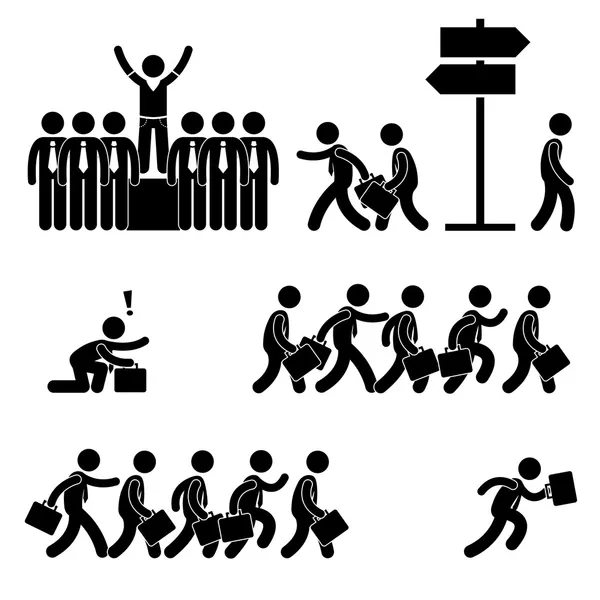Standing Out of the Crowd Successful Business Competition Career Stick Figure Pictogram Icon