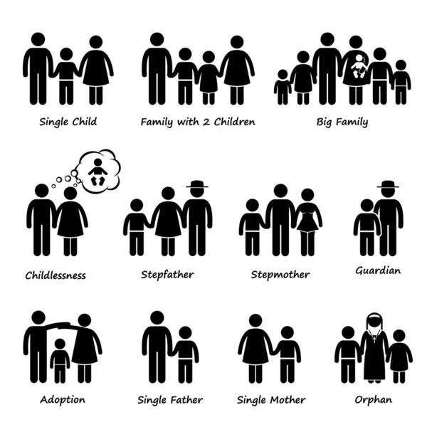 Family Size and Type of Relationship Stick Figure Pictogram Icon Cliparts