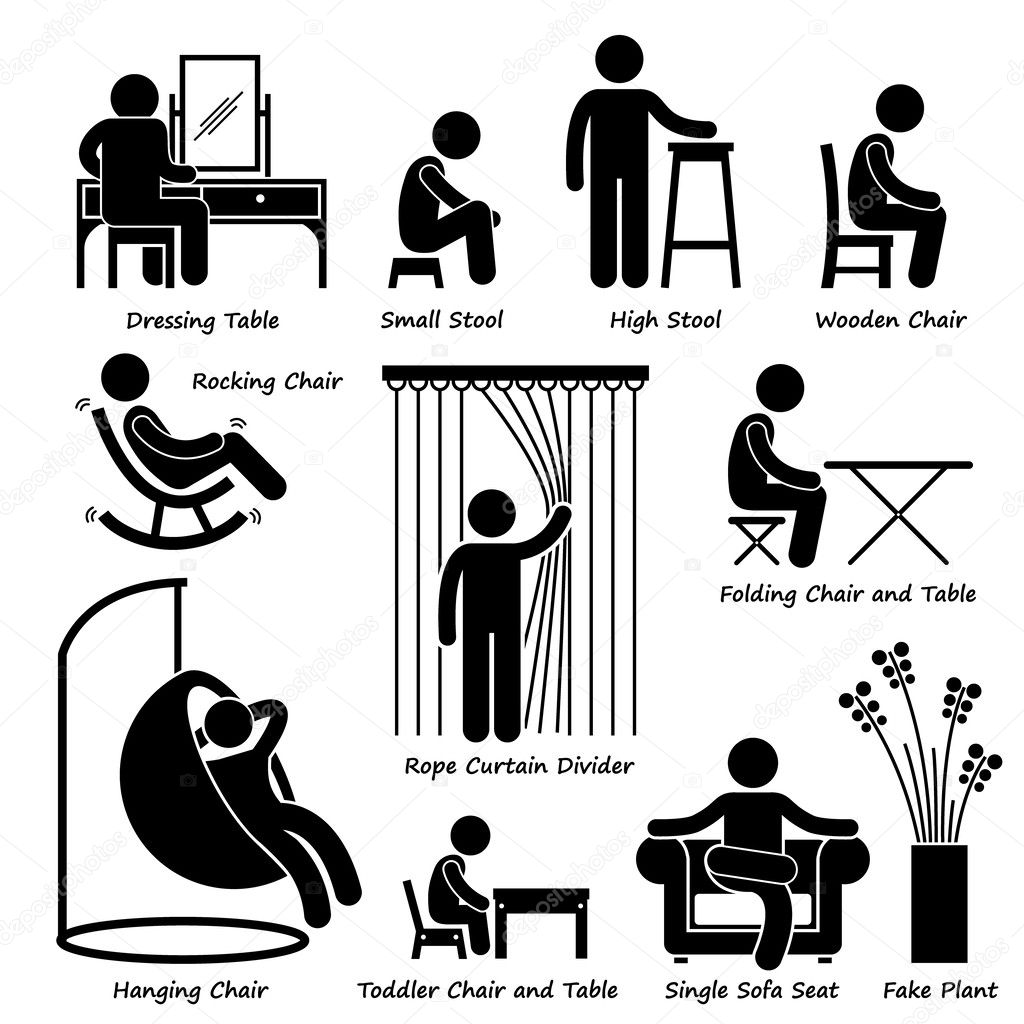 Home House Furniture and Decorations Stick Figure Pictogram Icon 