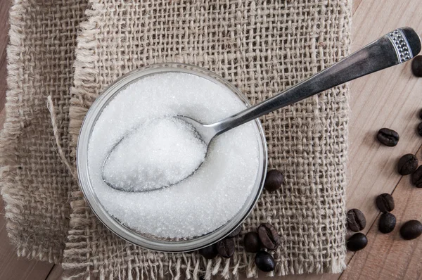 Sugar in a glass bowl