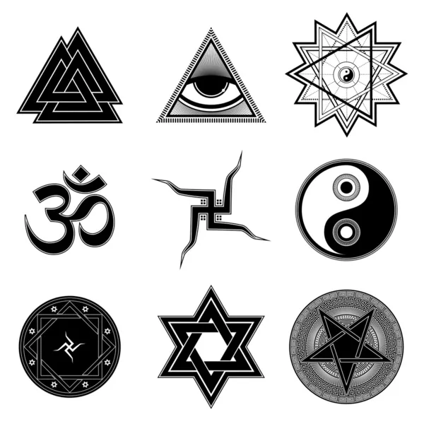 Nine different religion symbols